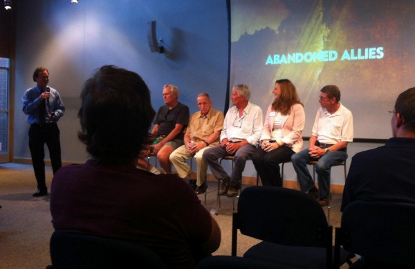 Discussion panel following the premiere of Abandoned Allies at IMAX on August 2012. Panel moderated by Bill Leslie, WRAL news anchor who narrated the film.